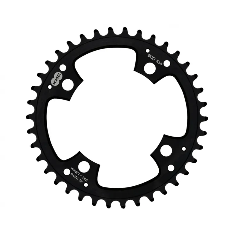 Preț promoțional Placa pedalier KMC 38T 1.9mm BCD104 Narrow-Wide AL7075 Neagra