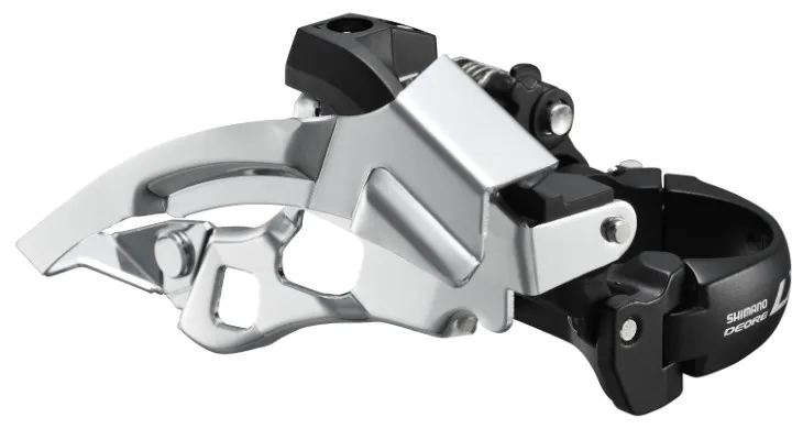SCHIMBATOR FATA SHIMANO DEORE LX FD-T670 TRIPLU PT. 10 VIT. PE SPATE TOP SWING TRAGERE DUBLA COLIER 34.9MM (INCL. ADAPTOR 28.6MM & 31.8MM) CS ANGLE 63-66 PT. 44/48T NEGRU AMBALAT IND. Preț promoțional