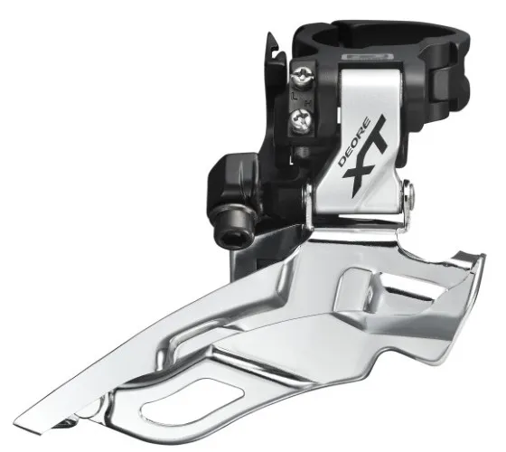Nu rata SCHIMBATOR FATA SHIMANO DEORE XT FD-M781-A-S TRIPLU DOWN SWING TRAGERE DUBLA PT. 10 VIT. PE SPATE COLIER 34.9MM (CU ADAPTOR 31.8MM & 28.6MM) UNGHI CS 66-69 PT. PINION MARE 40-42T ARGINTIU AMBALAT IND.
