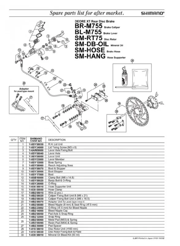 ADAPTOR PT. ETRIER FRANA PE DISC BR-M755 PT. POST MOUNT Plată sigură
