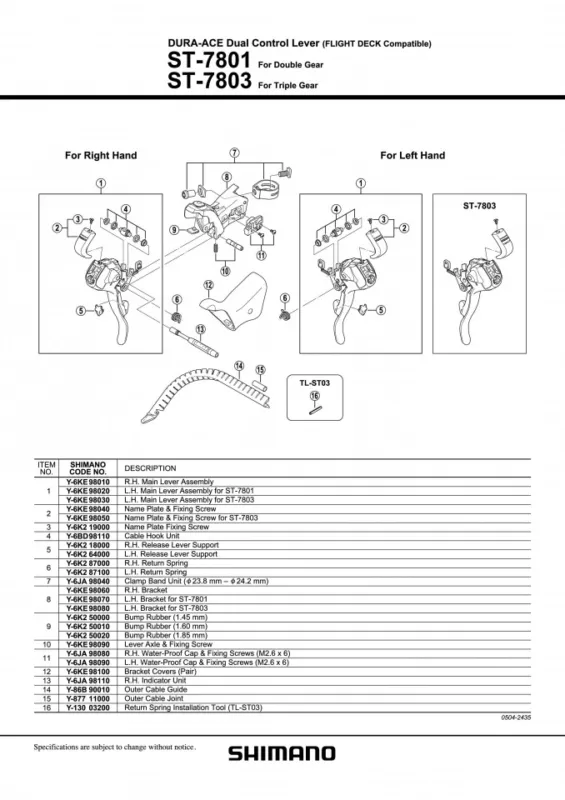 ST-7803 SHIMANO DURA ACE CAPAC MANETA DREATA & SURUB Preferatul clienților