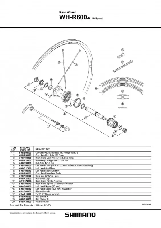Vezi acum AX BUTUC SPATE SHIMANO WH-R600-R 121.5MM