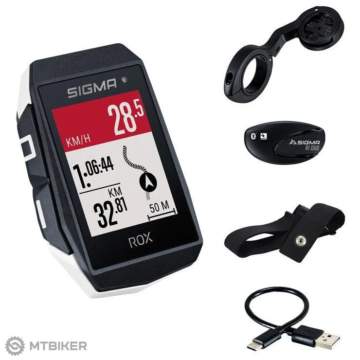 Ciclocomputer GPS SIGMA ROX 11.1 EVO + curea de piept, alb Ieftin